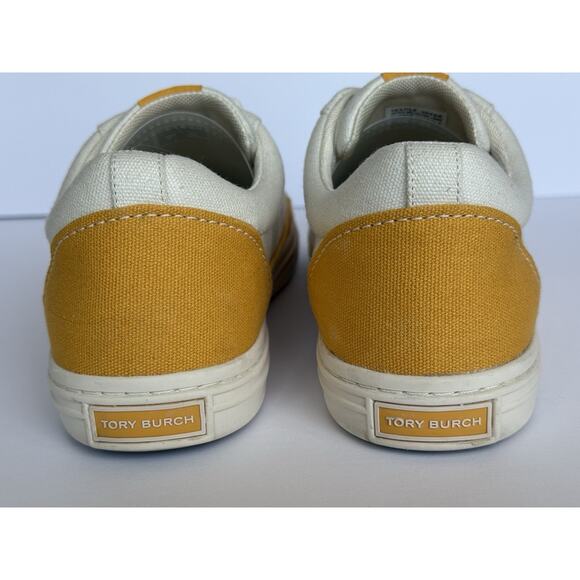 TORY BURCH Classic‎ Court Canvas Sneaker Ivory Canvas/Curry Yellow Size 9M EUC - Picture 9 of 15
